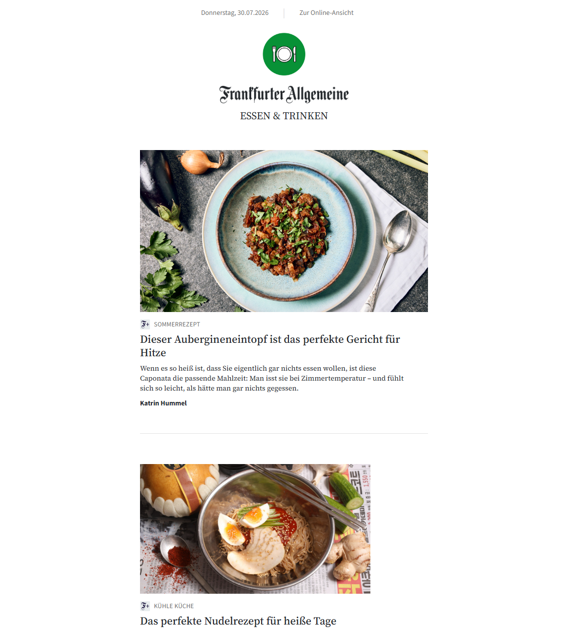 Vorschau des Newsletters Essen und Trinken